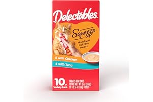 Hartz Delectables Squeeze Up Interactive Lickable Wet Cat Treats for Adult & Senior Cats, Chicken & Tuna, 10 Count,5 oz