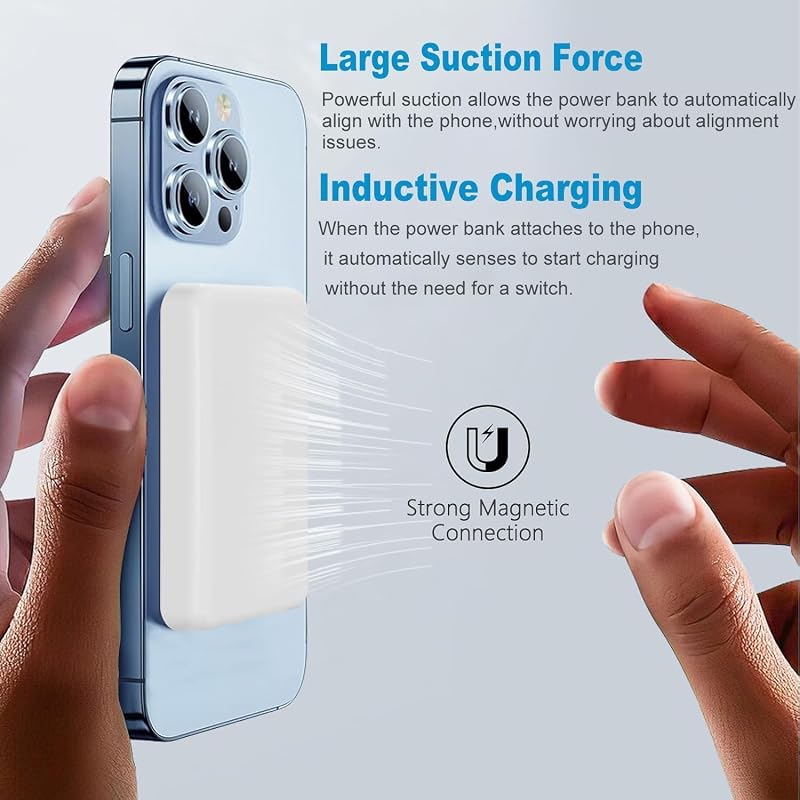 Powerbank pour MagSafe, batterie externe magnétique sans fil 10 000 mAh, charge rapide, batterie externe portable sans fil avec USB-C pour iPhone 12, 13, 14, 15, 16, 17