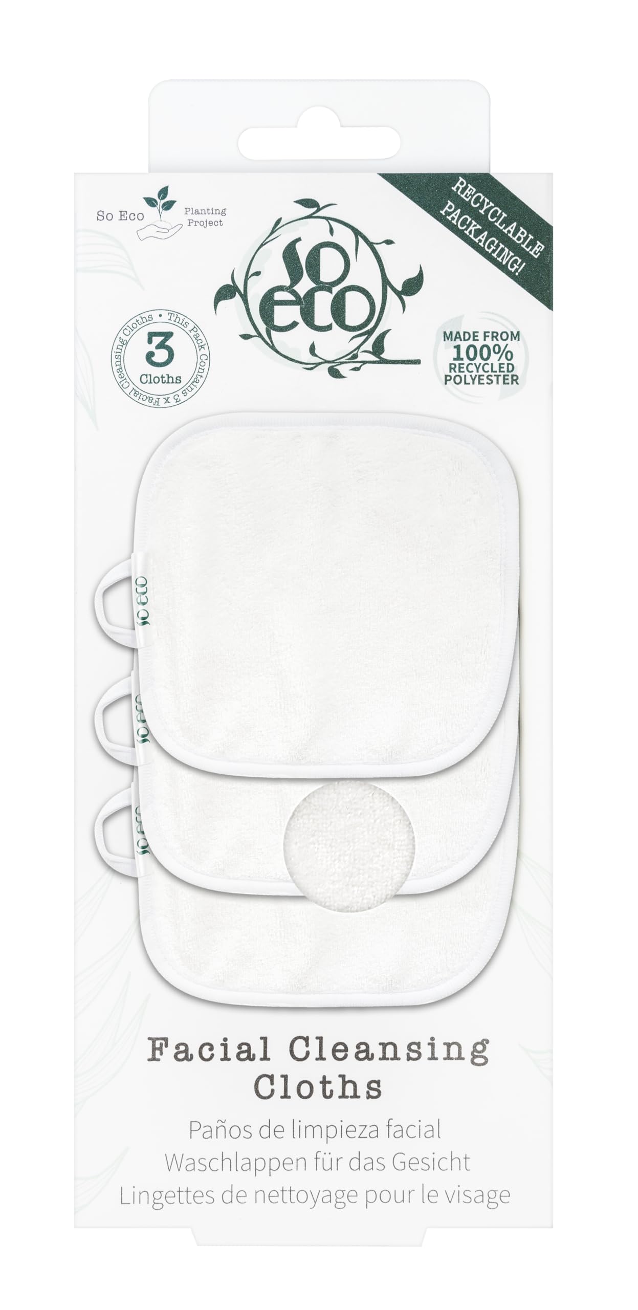 So Eco Reusable Facial Cleansing Cloths - Set of 3 Soft Polyester Face Cloths, Eco-Friendly, Vegan & Cruelty-Free Makeup Remover Towels - Chemical Free Makeup Removal
