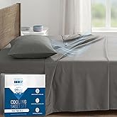 Coolmax&reg; Cooling Sheets for Hot Sleepers, Twin XL Size, Grey | Moisture-wicking comfort, Breathable airflow, 14 inch deep pocket fit for secure coverage, Machine washable