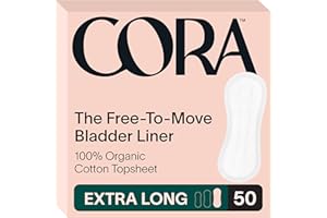 Cora Organic Bladder Liners | Ultra Thin Incontinence & Postpartum Pads for Women | Panty Liners for Bladder Leaks | Breathable Cotton (50 Extra Long)