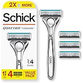 Schick Quattro Titanium Razor, 1 Razor Handle and 4 Cartridges | Shaving Razors for Men, 4 Blade Mens Razors for Shaving, Razor Blades for Men, 1 Handle with 4 Razor Blades Refills