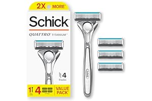 Schick Quattro Titanium Razor, 1 Razor Handle and 4 Cartridges | Shaving Razors for Men, 4 Blade Mens Razors for Shaving, Razor Blades for Men, 1 Handle with 4 Razor Blades Refills