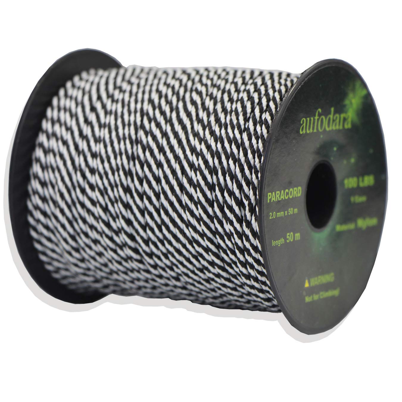 aufodara 50 Metres paracord cords, 2 millimetres nylon rope, 1 core strands (Black White, 50)
