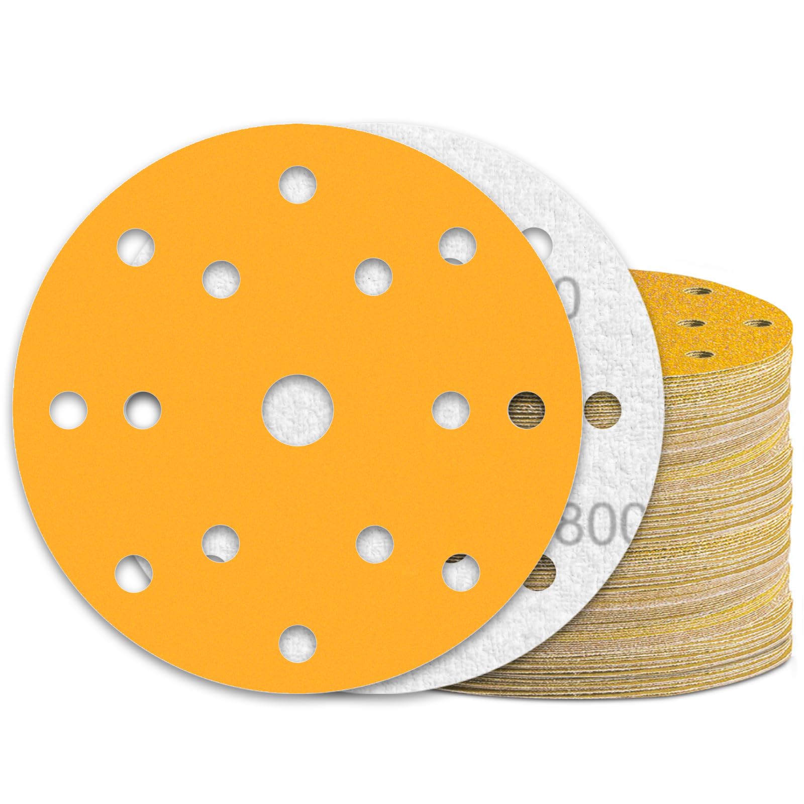 KONGMING 60 Pcs 150mm Sanding Discs Grit 800 Hook and Loop 15 Hole for Random Orbital Sander