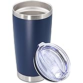 AUWBON 20oz Tumbler Stainless Steel Tumbler Cup with Lid Vacuum Insulated Double Wall Travel Mug, Durable Powder Coated Travel Coffee Tumbler Mug for Hot & Cold Drinks, Navy,1 Pack