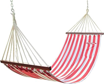 Oak N Oak 3ft Wide Single person Canvas fabric hammock - Red stripe