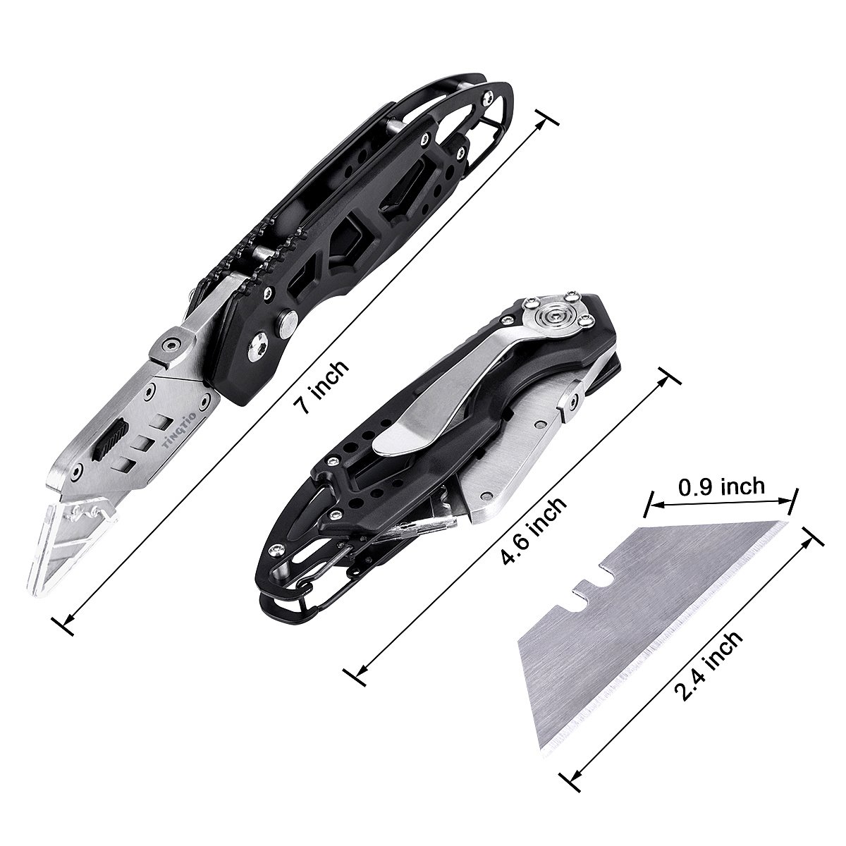 Folding Box Cutter Utility Knife Tingtio Utility Pocket Knife Box Cutter Knives with 11 Replaceable Blades, Belt Clip, Easy Release Button, Quick Change and Lock-Back Design