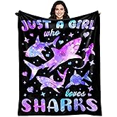 Shark Blanket Gifts for Sharks Lovers Soft Cozy Flannel Sharks Print Throw Blanket Shark Stuff Gifts for Girls Women Kids Birthday Decor 50" x 40"