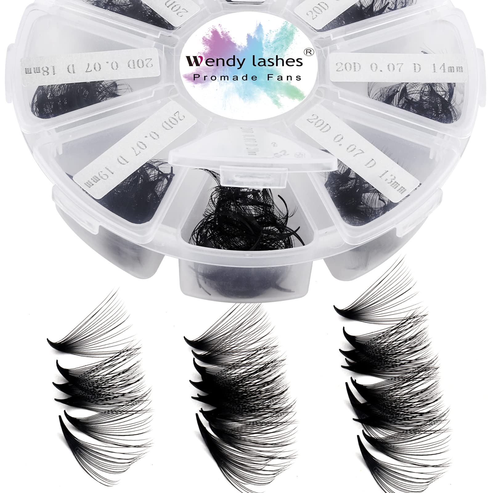 Pre Made Fan Eyelash Extensions 20D 0.07mm C Curl Mixed 13-20mm 500 Fans Premium Premade Fans Loose Volume Russian Lash Extensions Handmade Promade Loose Fans(500-20D-0.07-C-1320) — image 1