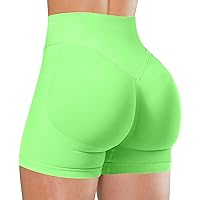 SURF CUZ Workout Shorts For Women 5" Seamless Gym Biker High Waist Running Spandex Yoga Tummy Control Leggings, Apple Green, S