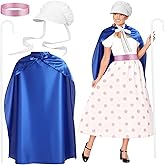 Mepase 4 Pcs Halloween Shepherdess Costume for Women Adult Pilgrim Shepherd Costume with Solid Color Cape Belt Hat Hook Staff