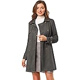 Allegra K Women's Faux Suede Trench Coat Notched Lapel Double Breasted Jacket with Belt