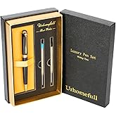Urhomefull Stunning Ballpoint Pen with 24K Gold Trim, Switzerland Tip Point with Refills, Luxury Ball Point Pen Gift Set for Men Women, Nice Writing Pens for Drawing Chirtmas Black