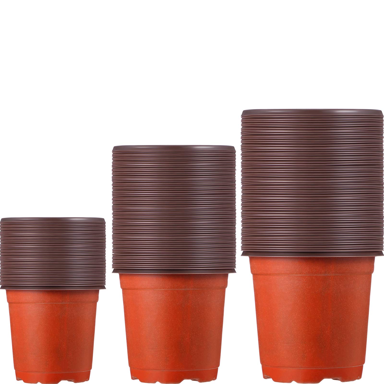 Photo 1 of 100 Pieces Plastic Plant Nursery Pots Reusable Plant Seeding Nursery Pot Flower Plant Containers Seed Starting Pots for Gardens, 3 Sizes (Brown)