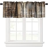 HZOHNAGO Rustic Brown Window Valance Curtains Retro Farmhouse Grey Pattern Short Curtain for Kitchen Living Room Bathroom Windows W54xL18in
