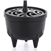JUXYES Small Retro Cast Iron Cauldron Charcoal Incense Burner with Lid | Mini Metal Witchcraft Cauldron for Sage, Palo Santo, Resin, Charcoal,Fragrance Aroma Diffuser for Yoga Meditation