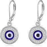 JERWLI Evil Eye Earrings Sterling Silver Evil Eye Dangle Drop Earrings Good Luck Protection Amulet Jewelry for Women