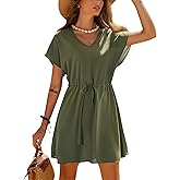 Ekouaer Women's Cover Ups Casual Swimsuit Coverups Flowy Tie Waist Beach Cover Up Dress