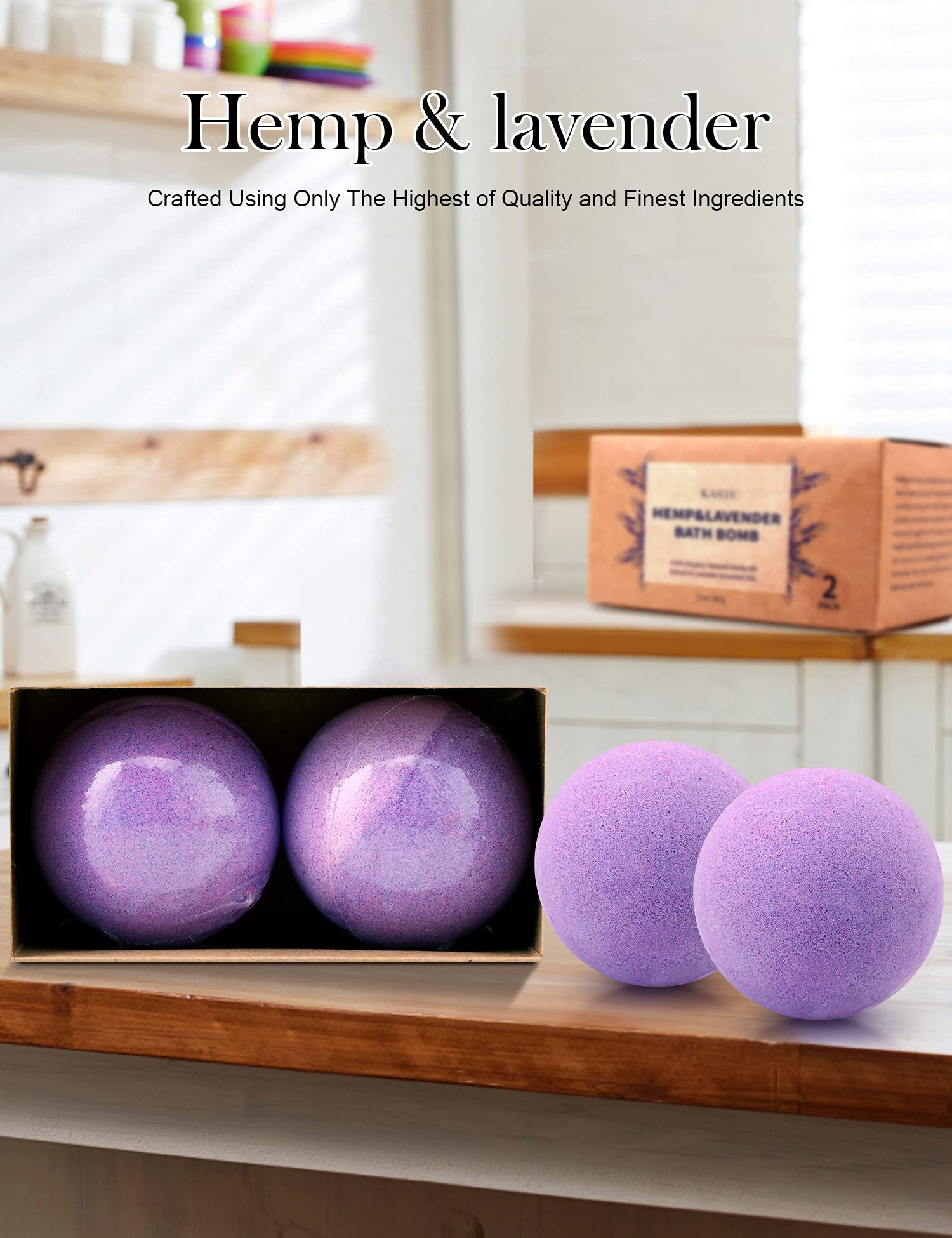 kastu Bath Bombs,2 Pack Fizzy Spa Gift Natural Hemp Oil Extract and Lavender Essential Oils Bath for Moisturizing Dry Skin,Relaxing,Bubble Bath for Gifts Idea for Men Women - Image 4