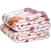 LUTBM Boho Throw Blanket for Couch Sofa Chair Cotton Blankets for Bedroom Living Room All Season Soft Lightweight Reversible Floral Butterfly Embroidery Decorative Throws 50"x 60" Home Decor