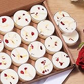 16Pcs Rose Scented Tealight Candles, Palm Wax White Tea Lights, 4h Long Burning Tea Light Candles with Dried Flowers for Holiday, Wedding, Spa, and Home Decoration