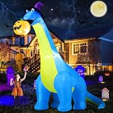 COMIN Halloween Inflatables 10 FT Dinosaurs Eating Pumpkin Decorations | Built-in LED lights, blow-up outdoor decor for Halloween parties, yards, gardens, and lawns