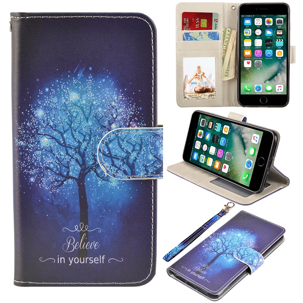 iPhone 7 Plus/8 Plus Case, MagicSky iPhone 7 Plus/8 Plus Wallet Case Folio Flip Premium PU Leather Case Cover with Card Holder Slot Pockets,Wrist Strap,Magnetic Closure for Apple iPhone 7 Plus/8 Plus, Believe in yourself