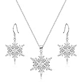 EVER FAITH Snowflake Jewelry Set White Cubic Zirconia Winter Party Prom 925 Sterling Silver Post Snow Flower Pendant Necklace Dangle Earrings for Women