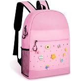 Bulyoou Cute Pink Backpack with DIY Charm Slots | Girls School Backpack, Lightweight Kids Lunch Bag, Personalization Gift, Charms Not Included