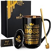 Doublewhale Boss Gifts - Best Boss Day Gifts for Men - Office Appreciation Gift for Manager Leader Mentor Birthday Christmas, Large 18 Oz Metal Glaze Ceramic Mug with Lid Spoon Card Gift Box