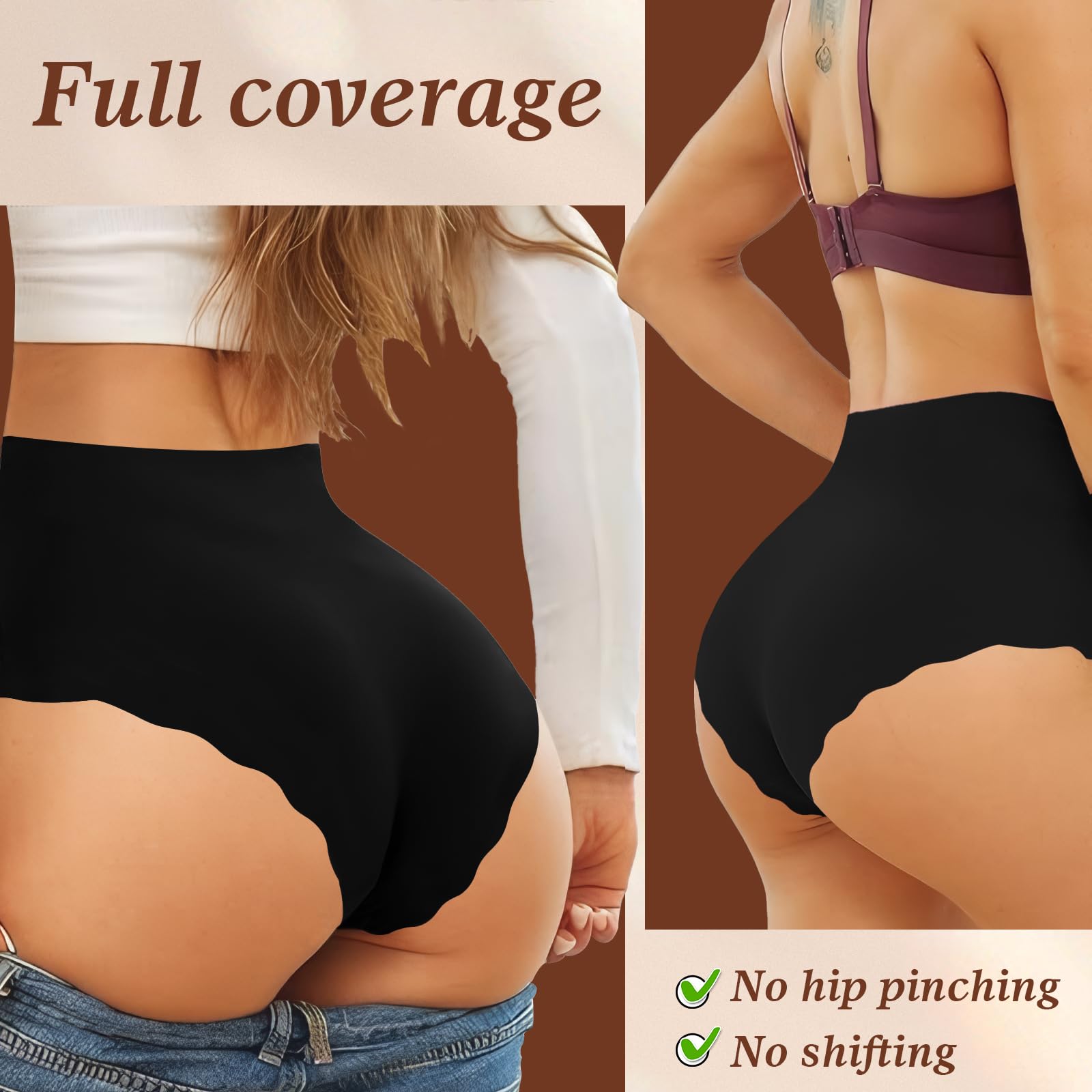 TDONE Seamless Knickers for Women, Breathable High Waisted Seamless Underwear Comfortable No Vpl Show Panties Soft Moisture Wicking Wavy Edges Knickers Full Coverage Briefs Multipack(6 Pack)