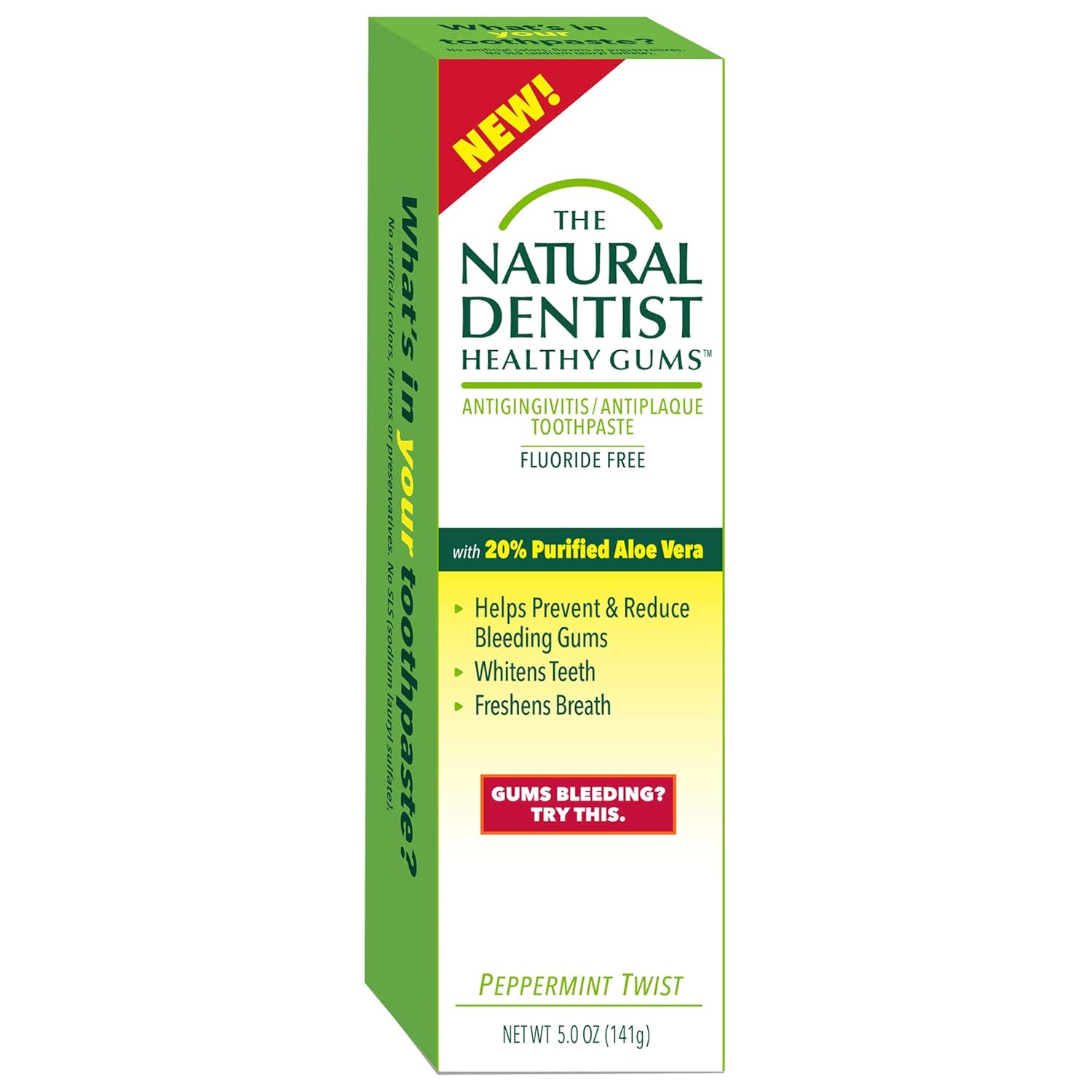 The Natural Dentist Healthy Gums Antigingivitis / Antiplaque SLS-Free Toothpaste with Aloe Vera, Peppermint Twist, 5 Ounce Tube