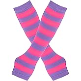 Namzi Women Striped Long Fingerless Gloves, Winter Knitted Arm Warmers For Punk Rock/Cosplay/Goth/Christmas Party