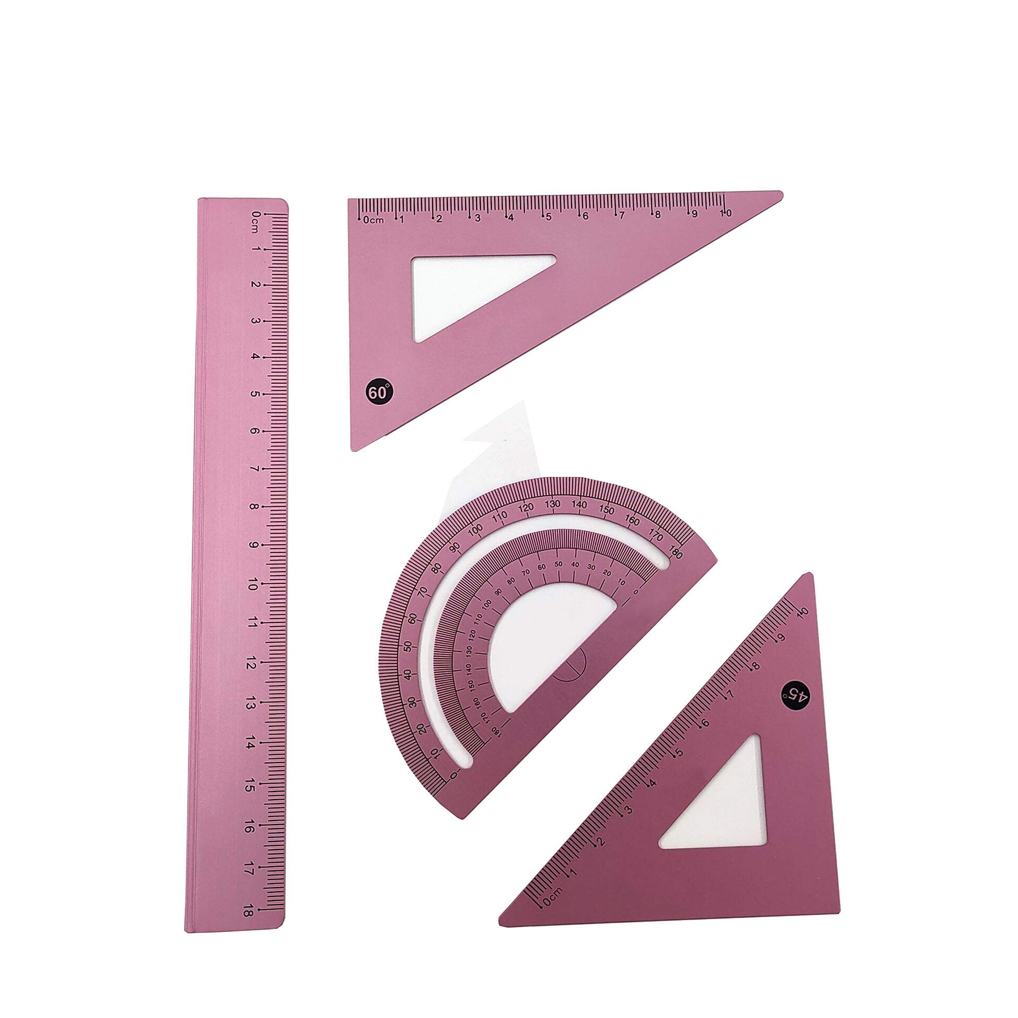 Accod Aluminum Alloy Ruler Set: Stainless Steel Scale Ruler, Math Geometry Tool (Pink, 18cm)