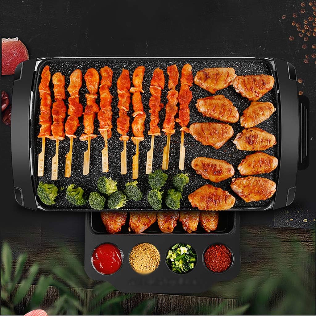 review Electric Grill Outdoor and Indoor, Smokeless Grill with Maifan Stone Coating, 5 Level Temperature Control, Overheat Protection