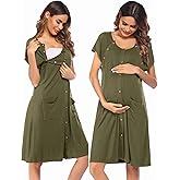 Ekouaer 3 in 1 Labor/Delivery/Hospital Gown Nursing Dress Maternity Nightgown Sleepwear for Breastfeeding with Button S-XXL