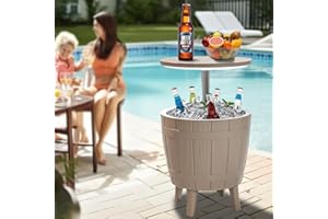 yoyomax Outdoor Cool, 10 Gallon Beer and Wine Furniture & Hot Tub Side Table, Beverage Cooler, Cocktail Bar for Patio, Pool, Party, Poolside, 10 Gallons, Grey