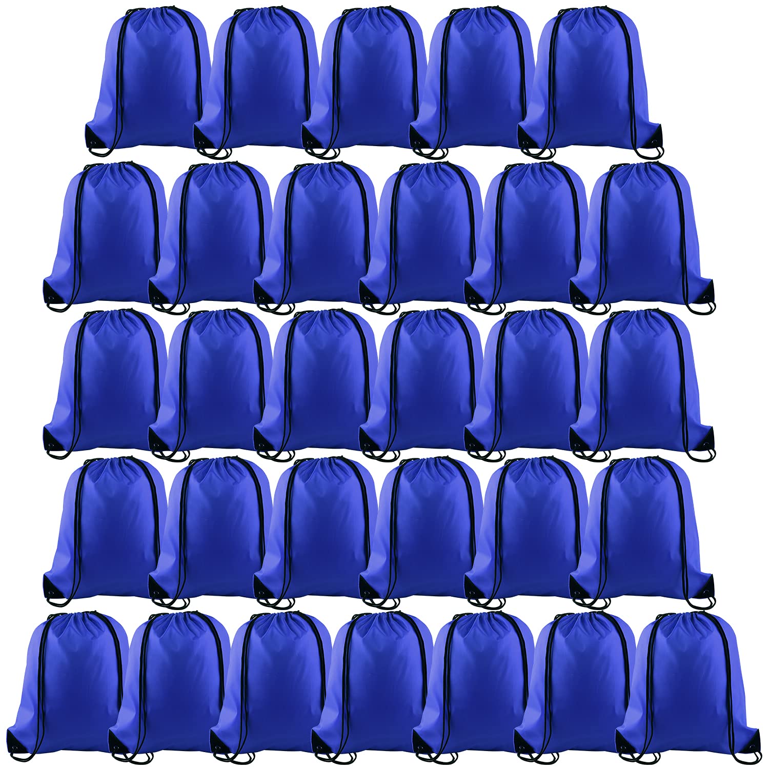 PLULON 30 Pcs Blue Drawstring Backpack Bags Bulk String Backpack Cinch Sack Pull Sport Gym Backpack Bags for Yoga Traveling Outdoor Sports