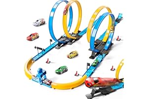 MSKOLER Car Race Track Sets for Kids 3 4 5 6 7 8 9 Years Old - Toy Car Track Set for Boys 3-5 6-8 8-12, Competitive Racing Game with 4 Small Cars, Boys Toy, Gifts Toys Cars for Toddlers Girls 3-8
