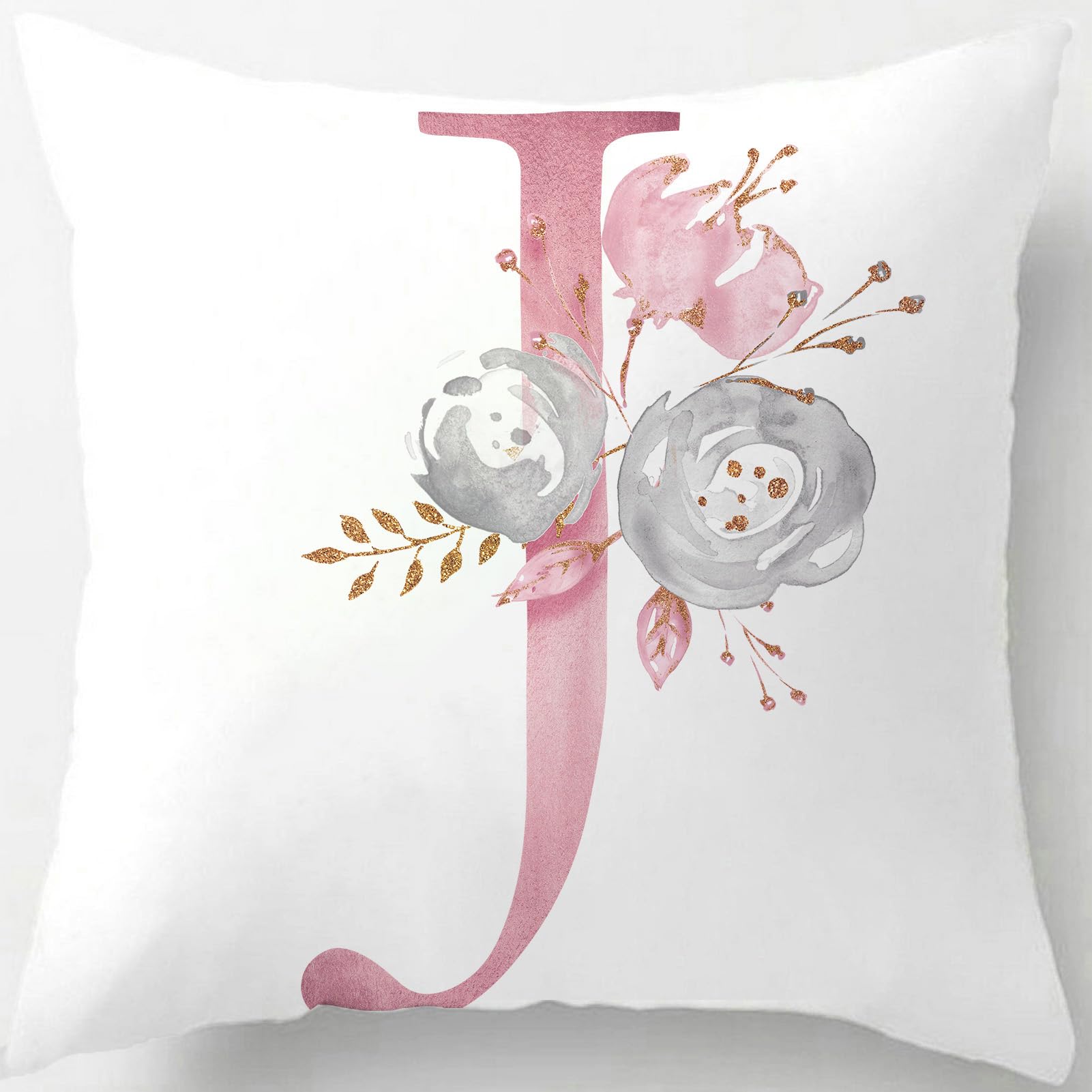 Tillskuch Pink Cushion Covers Cute Alphabet Decorative Throw Pillow Cover Square Letter Pillow Protectors for Sofa Couch Bedroom Chair Home Decor 45cm x 45cm(J)
