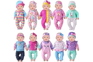 ZITA ELEMENT 10 Sets Baby Doll Clothes for 14-18 Inch Dolls, Doll Pjs Outfits Playtime Jumpsuits Fit in 15 Inch Dolls Reborn,