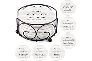ADOREVER Coasters for Drinks, Funny Drink Coasters Absorbent with Holder 6 Pcs Absorbing Stone Funny Coaster Gift Set Housewarming Gift New Home Apartment Kitchen House Decor Gift for Women Men