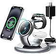 EXW 3 in 1 Charging Station for Multiple Devices Apple, 15W Magnetic Mag-Safe Wireless Charger Stand for iPhone 16/15/14/13/12 Series, Apple Watch Series 2-9/Ultra, Airpods 3/2/Pro (Silver Grey)
