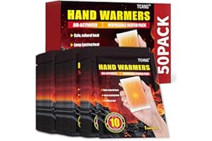 TCANG Hand Warmers Disposable 50 Pack - Up to 10 Hours of Heat - Super Long Lasting Air Activated Warmers, All Natural & Portable for Body, Hands & Toes - Odorless Hot Warmer Gifts for Winter Work