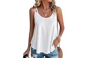 Bliwov Womens Tank Tops Eyelet Embroidery Spaghetti Strap 2024 Swimsuit Beach Cover Up Loose Summer Spring Sleeveless Cami