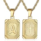 SKQIR initial Letter Necklaces for Men,Stainless Steel Plated A Z Square Pandent Letter Necklace for Women,Cross Necklace with Letter Chain Pendant for Boys Stocking Stuffers Christmas New Year Gifts for Men Women