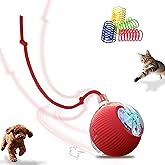 Rechargeable Smart Cat Toy Ball for Indoor Cats &amp; Small Dogs Playing | 360&deg; Rotation Automatic Moving Chase Toy, Obstacle Avoidance Interactive Play with 4 Spiral Springs