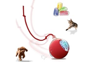 Petayouj Interactive Cat Toys Ball for Indoor Cats＆Dogs,Automatic Cat Toy 360° Auto-Rotation Smart Obstacle Avoidance,Includes 4 Cat Spiral Spring,Cat Enrichment Toys for Indoor Cats (Red)