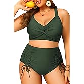 Womens Plus Size High Waisted Bikini -Twist Front Two Piece Swimsuit 2025 Tummy Control Bathing Suits with Drawstring